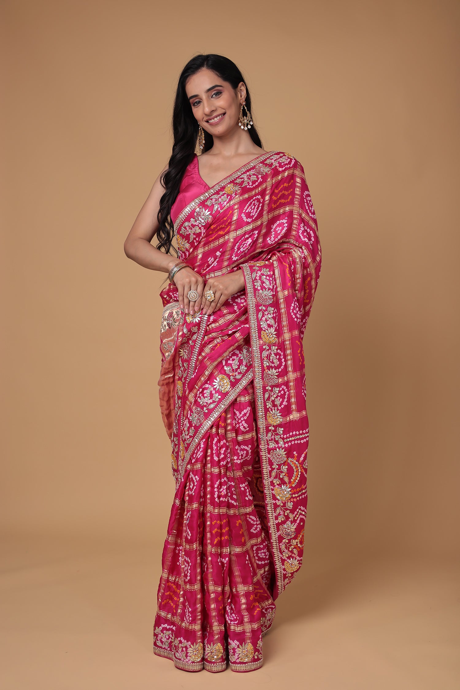 sari Buy Stylish Gaji Silk Bandhej Saree For Women At Zari Jaipur
