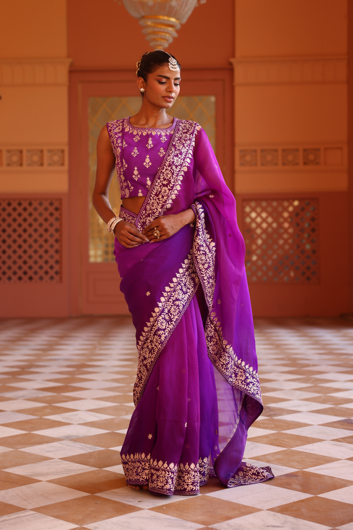 Organza Saree with Aari, Sequins work.
