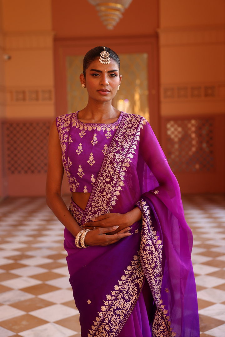 Organza Saree with Aari, Sequins work.