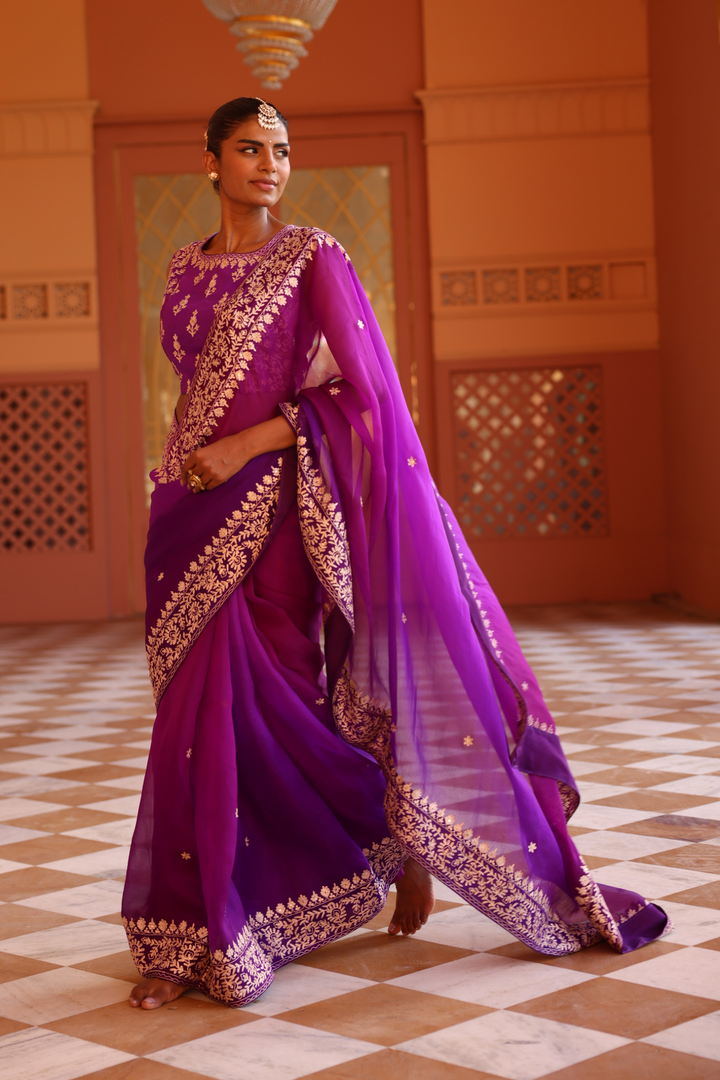 Organza Saree with Aari, Sequins work.