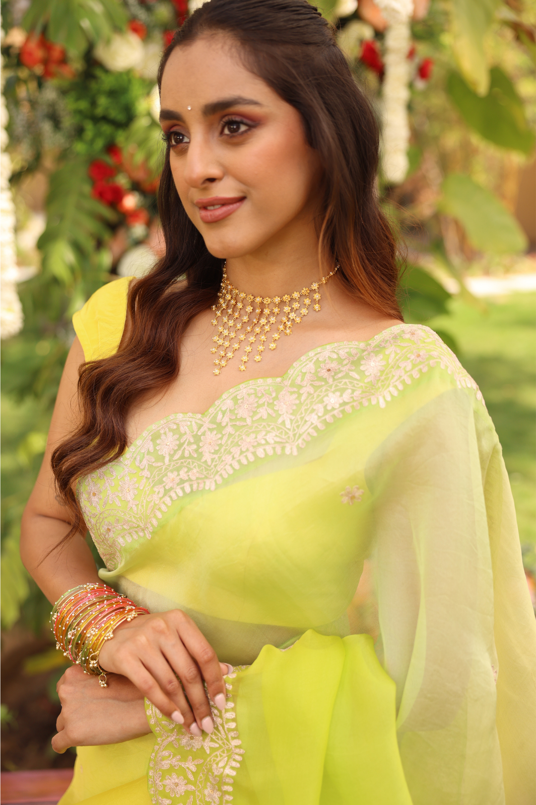 Organza Saree with Aari work.