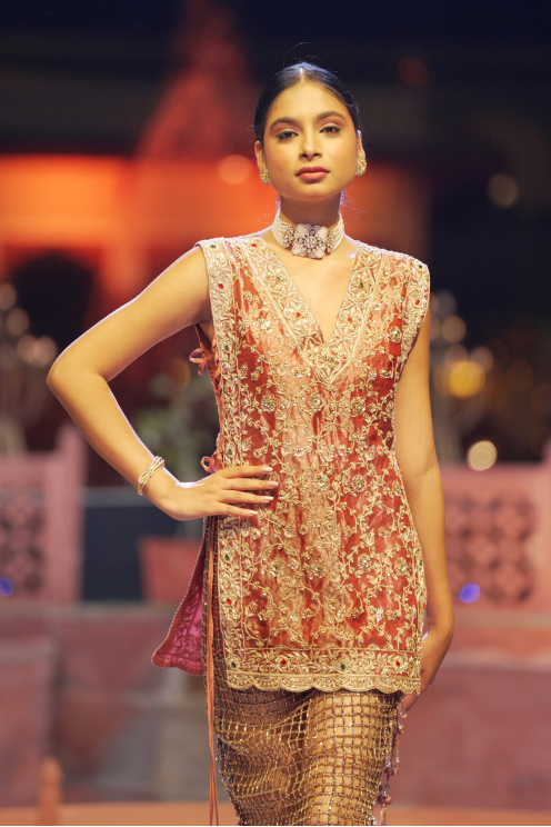 Royal Dusty Rose Tissue Indo-Western