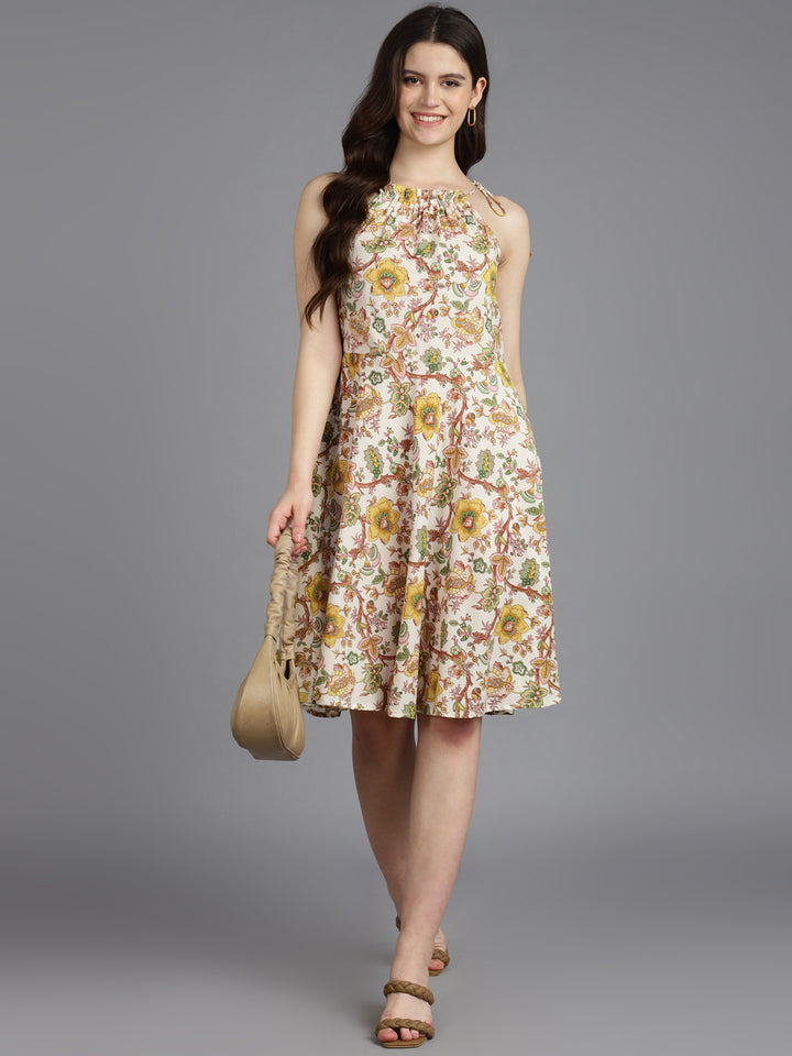 Printed A-Line Cotton Western Dress