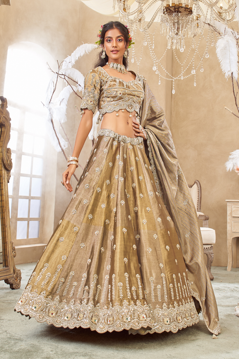 Tissue Lehenga with Pearl, Cutdana And Sequins work