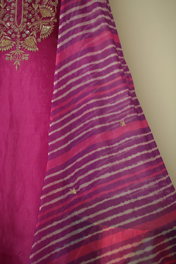Organza Unstitched Suit with Dori, Sequins, Zardozi, Zari work.