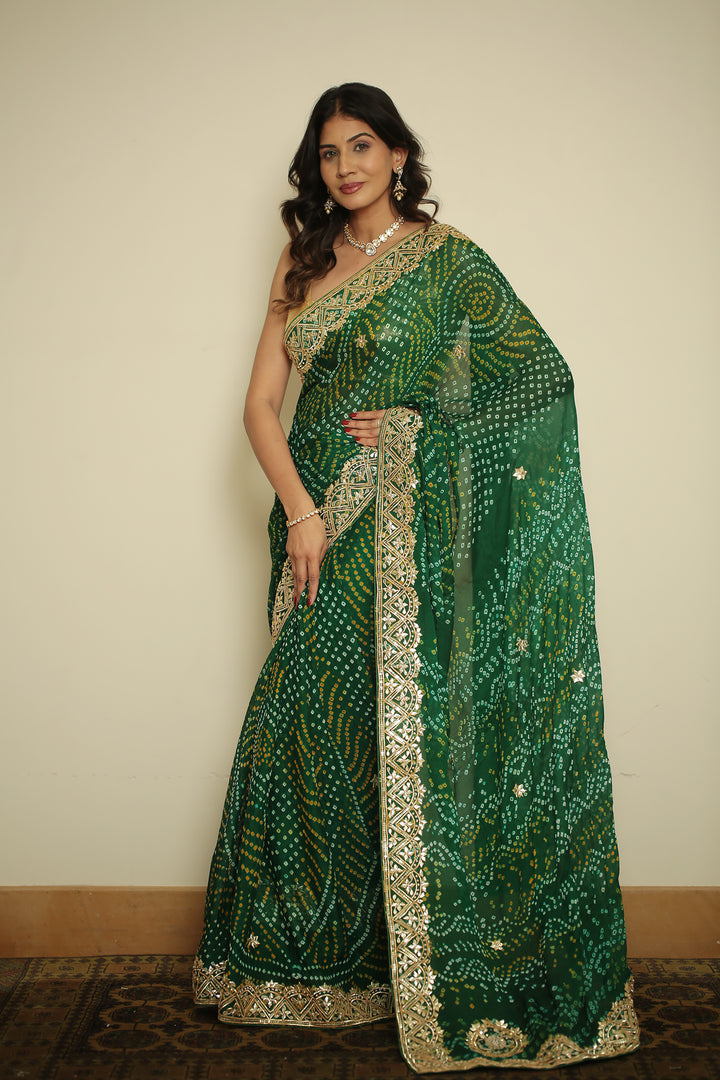 Bandhej chinon Saree with Gota, Gota Patti work.