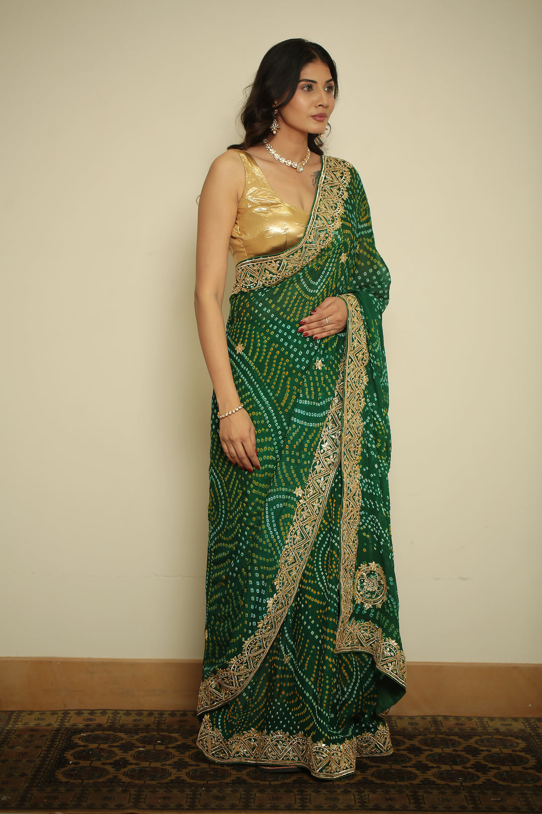 Bandhej chinon Saree with Gota, Gota Patti work.