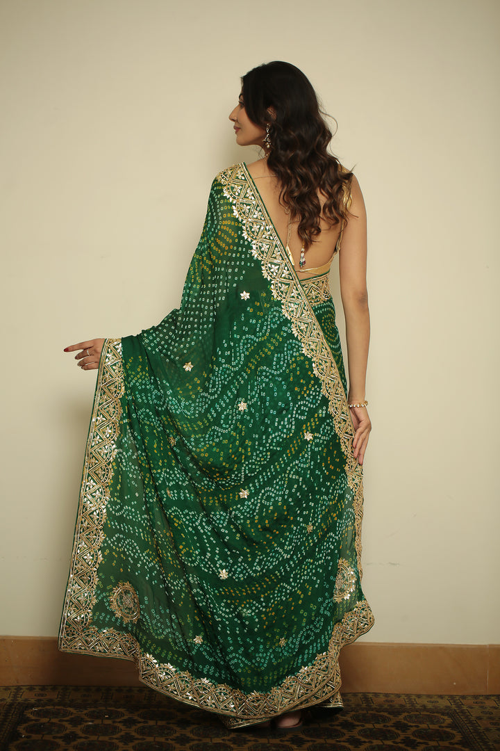 Bandhej chinon Saree with Gota, Gota Patti work.