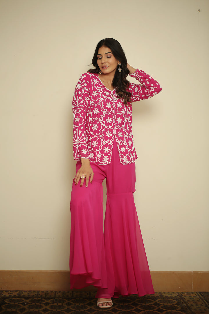 georgette Indowestern with Pearl, Thread work.