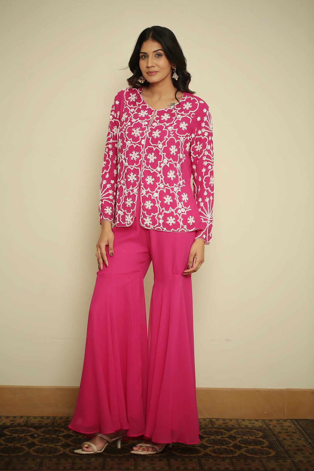 georgette Indowestern with Pearl, Thread work.