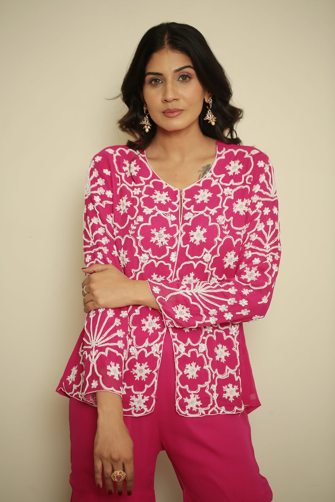 georgette Indowestern with Pearl, Thread work.