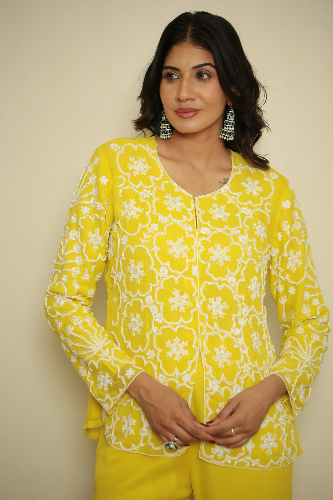 georgette Indowestern with Pearl, Thread work.