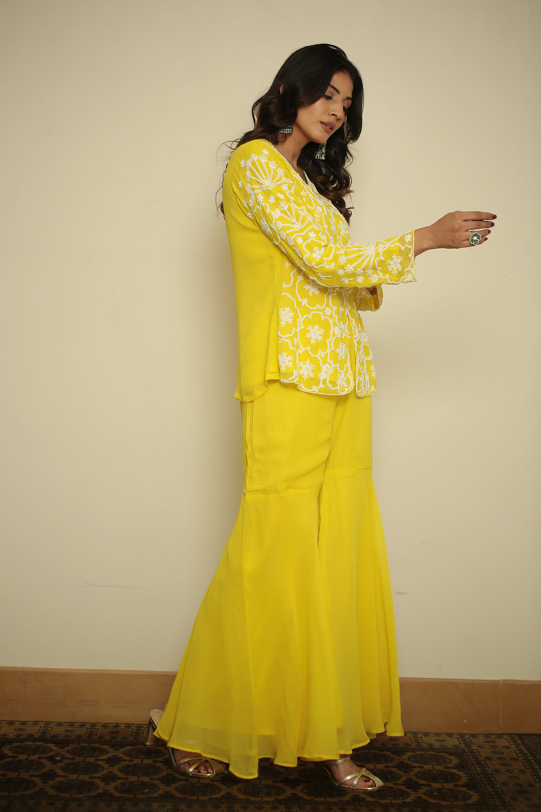 georgette Indowestern with Pearl, Thread work.