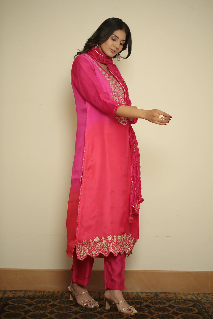 viscose organza Suit with Aari, Sequins, Thread, Zari work.