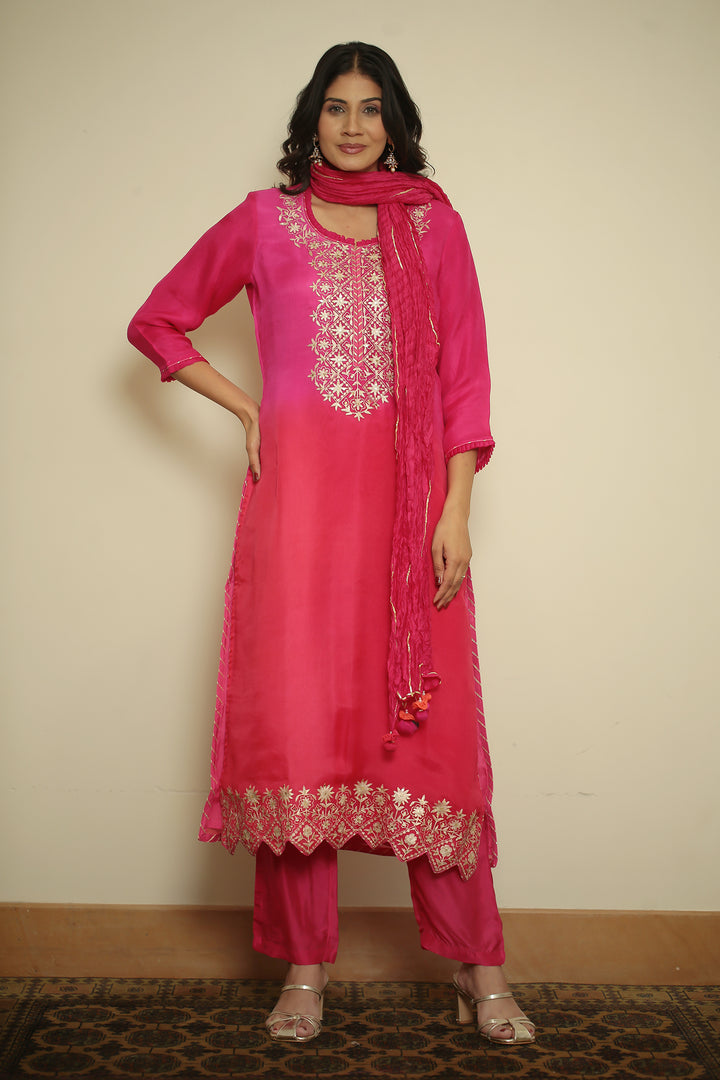 viscose organza Suit with Aari, Sequins, Thread, Zari work.