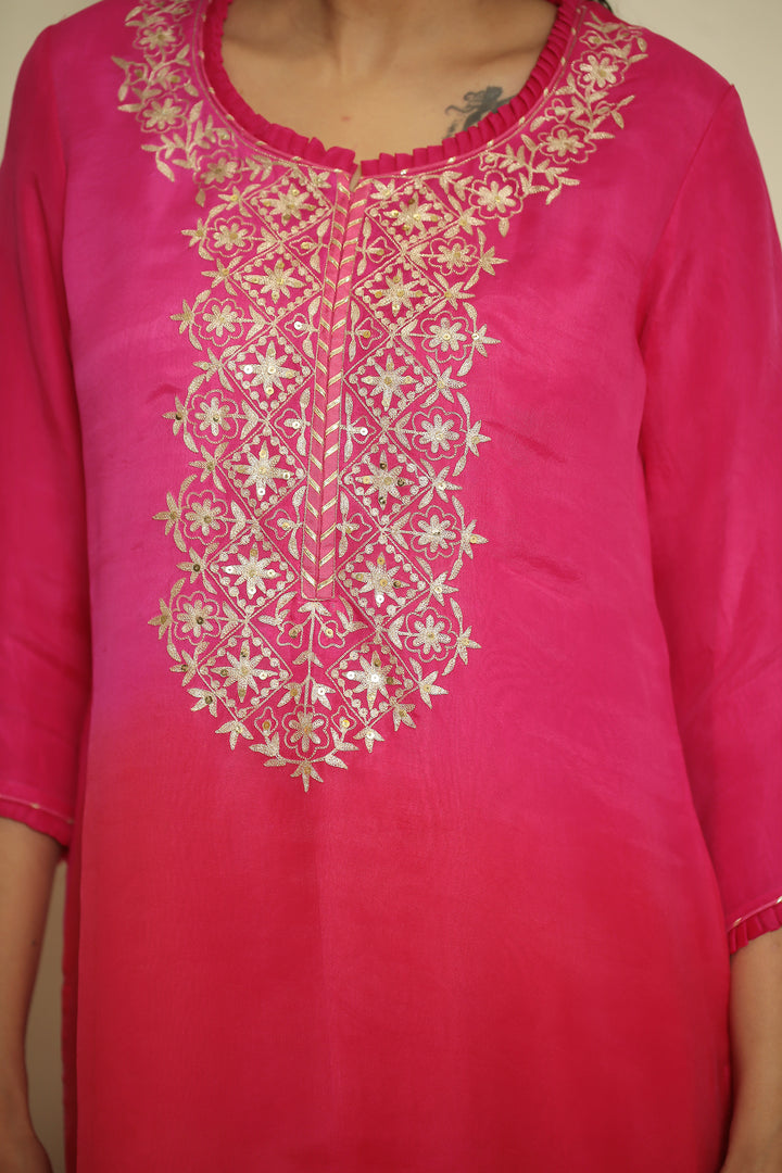 viscose organza Suit with Aari, Sequins, Thread, Zari work.