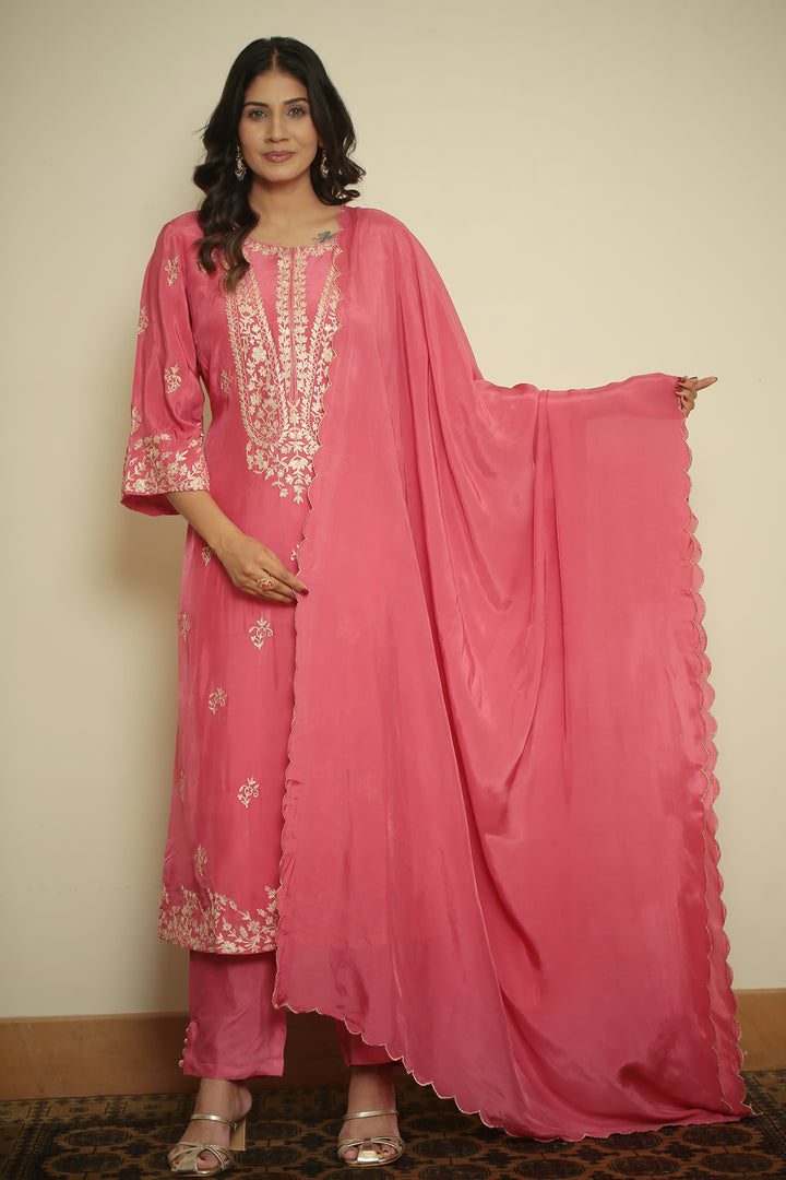 silk Suit with Thread, Zari work.
