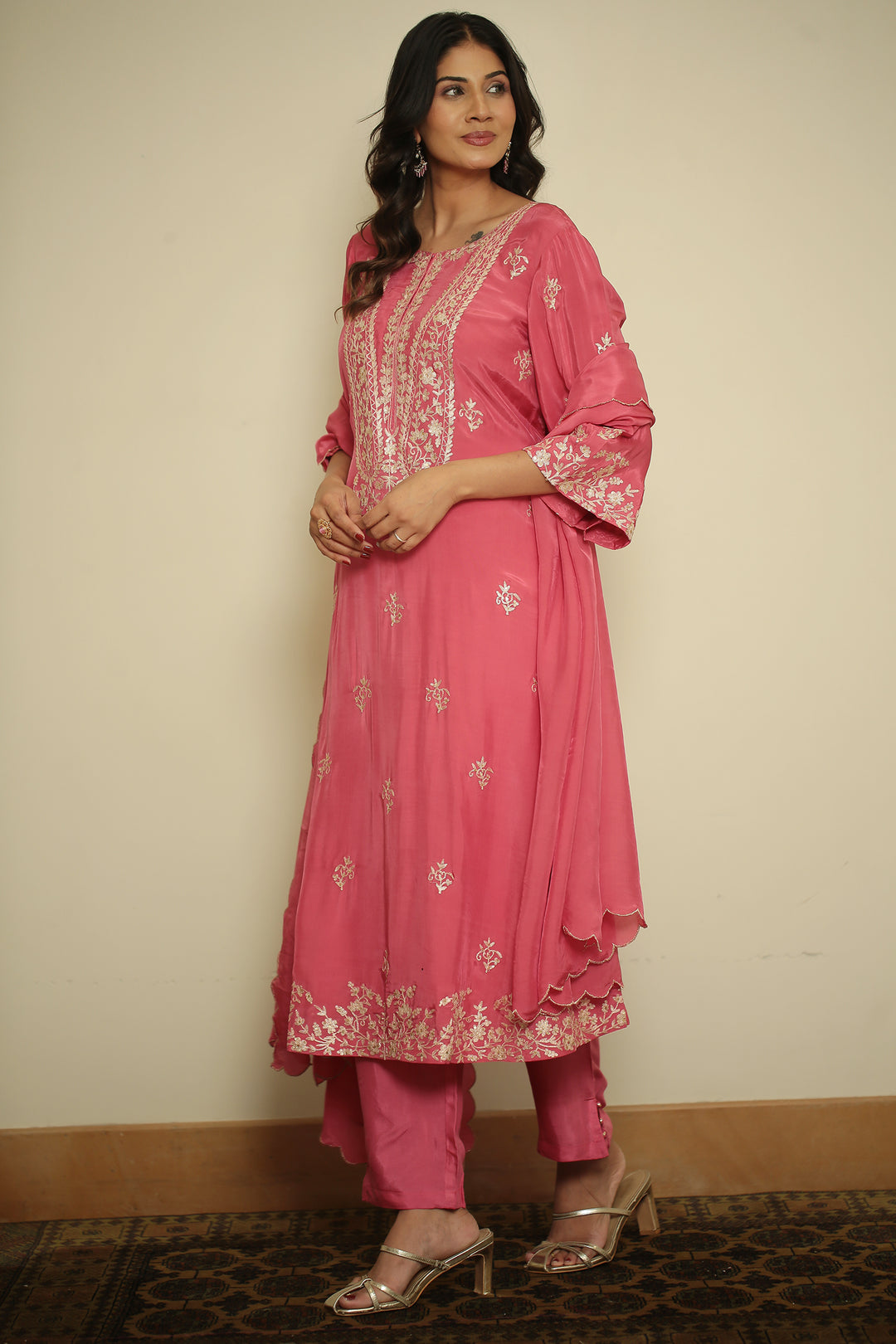 silk Suit with Thread, Zari work.