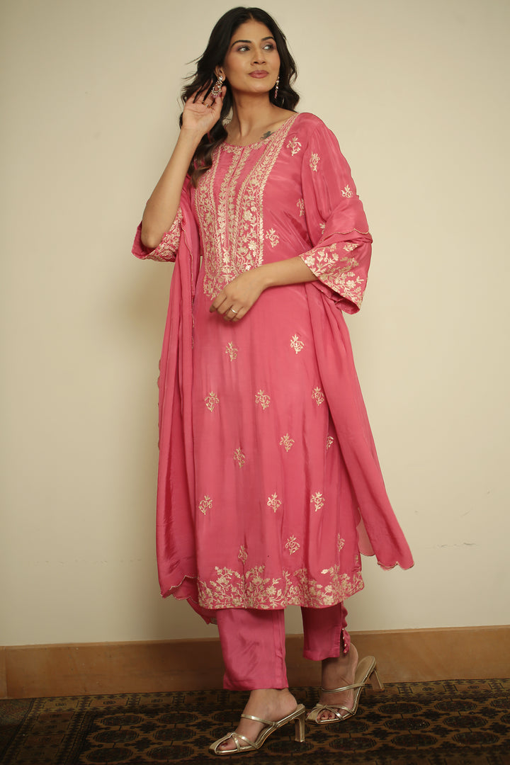 silk Suit with Thread, Zari work.