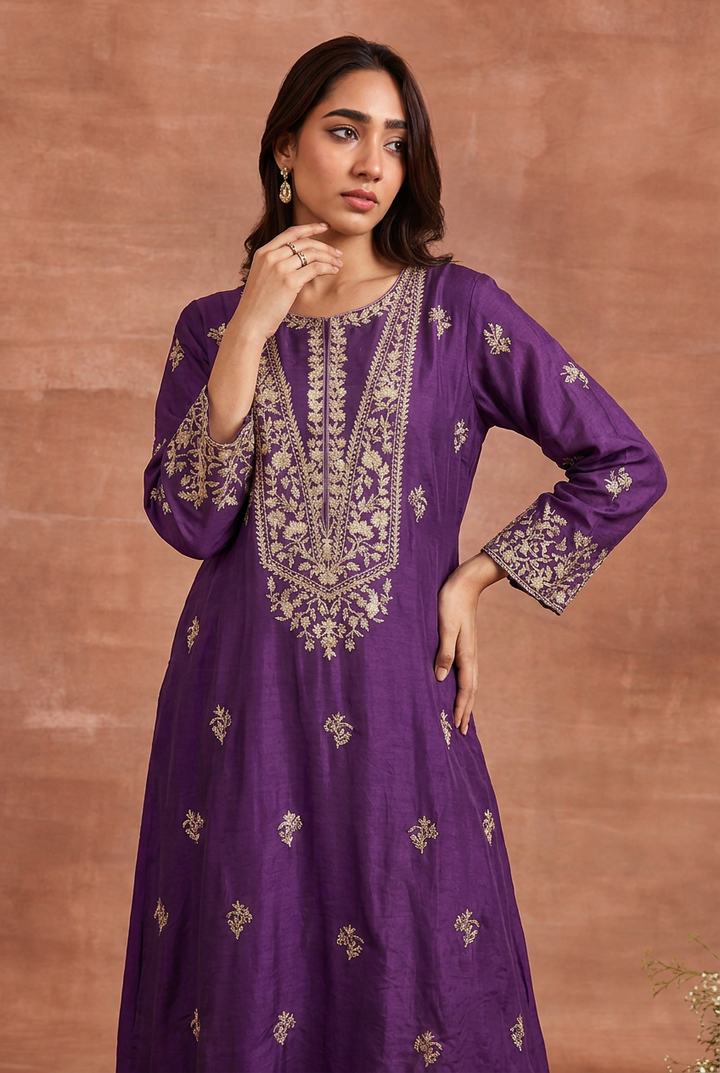 Royal Purple Silk Pittan Work Suit