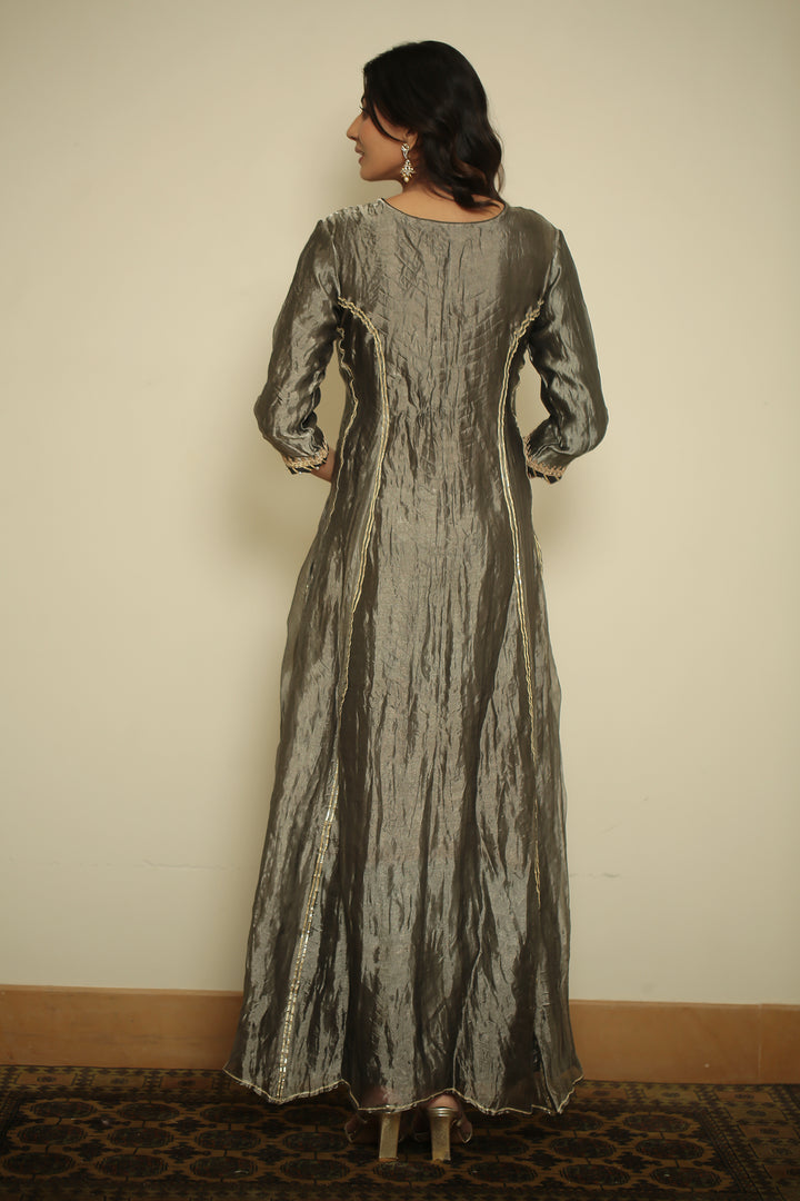 tissue Suit with Dori, Gota, Gota Patti, Pearl, Sequins, Thread, Zardozi, Zari work.