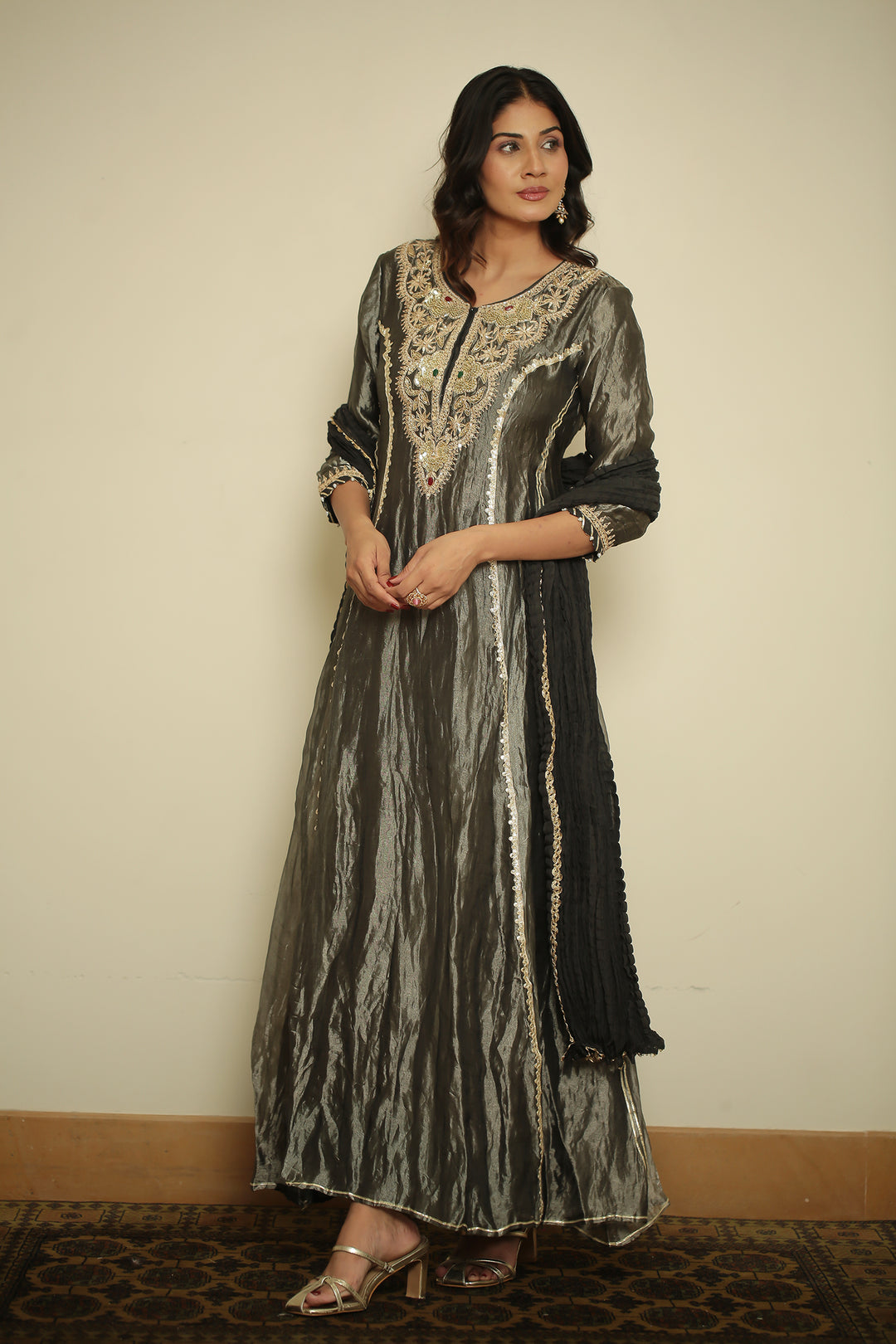 tissue Suit with Dori, Gota, Gota Patti, Pearl, Sequins, Thread, Zardozi, Zari work.