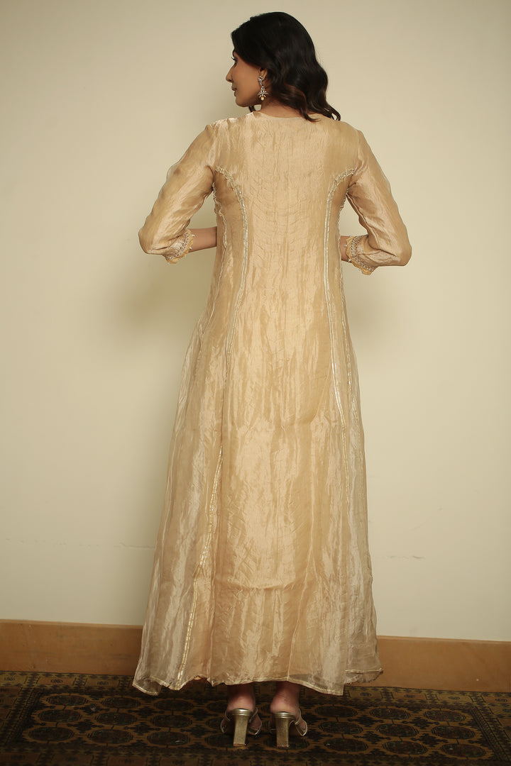 tissue Suit with Dori, Gota, Gota Patti, Pearl, Sequins, Thread, Zardozi work.