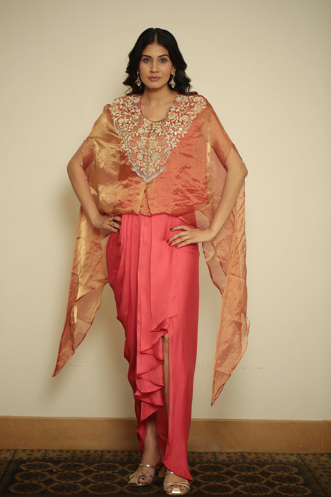 tissue Indowestern with Cutdana, Sequins, Thread, Tissue, Zardozi work.