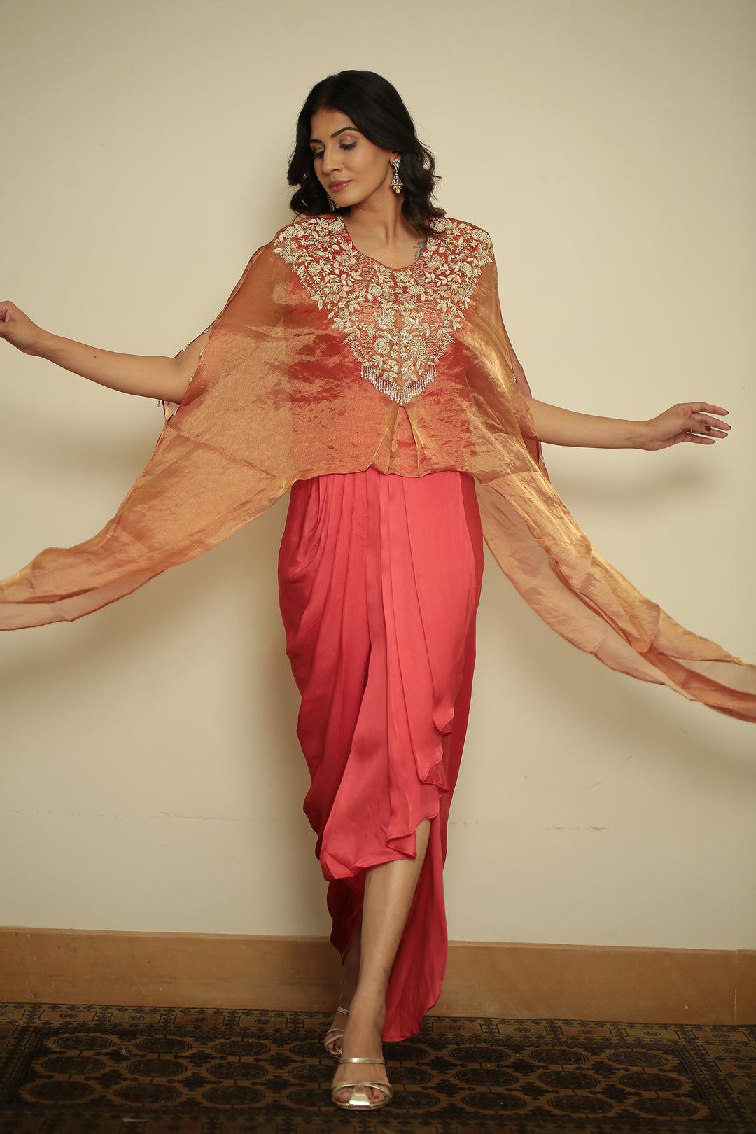 tissue Indowestern with Cutdana, Sequins, Thread, Tissue, Zardozi work.