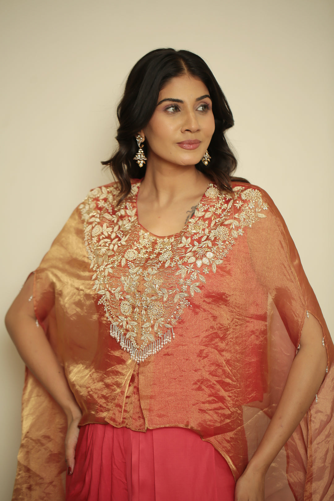 tissue Indowestern with Cutdana, Sequins, Thread, Tissue, Zardozi work.
