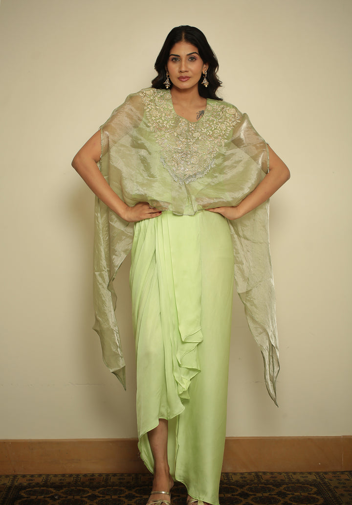 tissue Indowestern with Aari, Gota, Pearl, Thread, Tissue, Zardozi, Zari work.