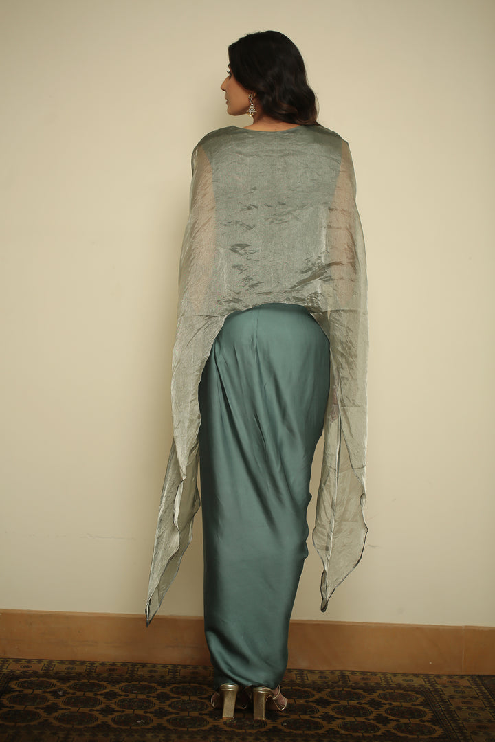 tissue Indowestern with Aari, Gota, Pearl, Thread, Tissue, Zardozi, Zari work.