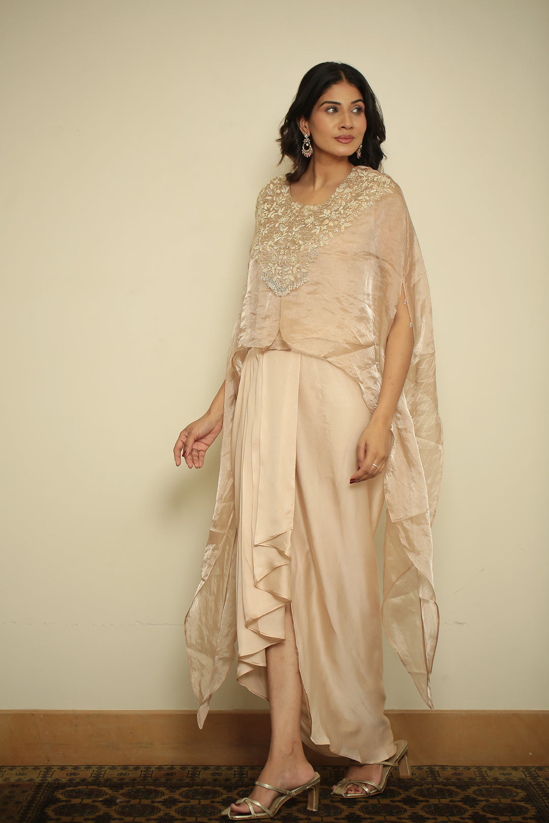 tissue Indowestern with Aari, Gota, Pearl, Thread, Zardozi, Zari work.
