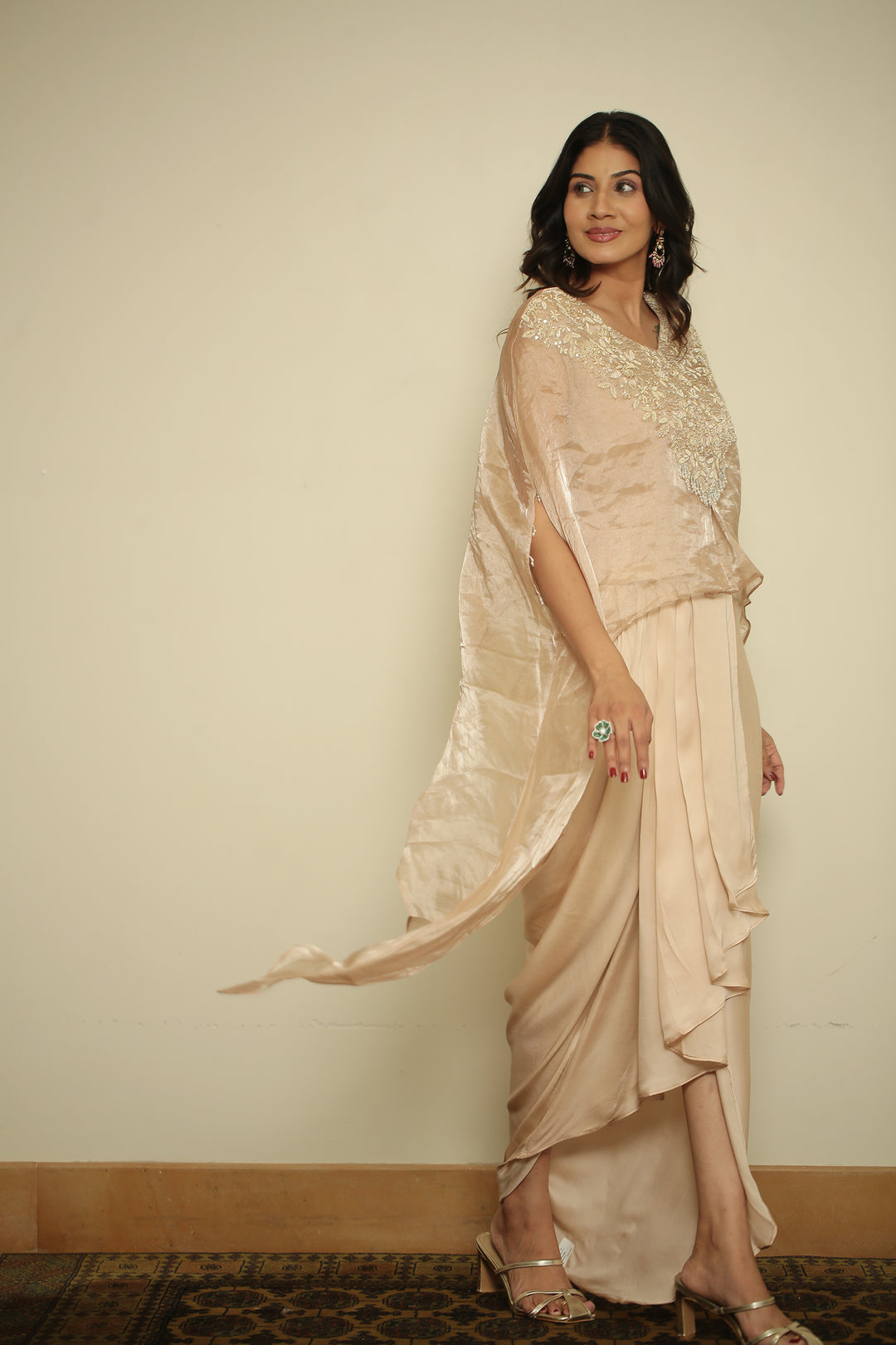 tissue Indowestern with Aari, Gota, Pearl, Thread, Zardozi, Zari work.