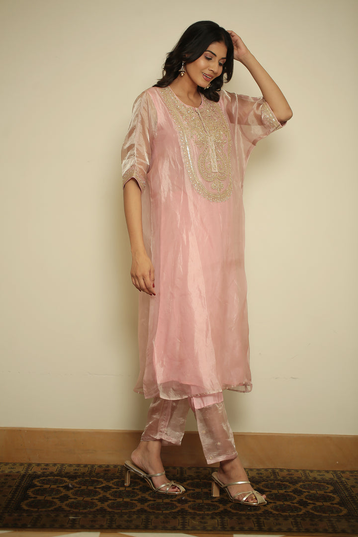 tissue Kaftan with Dori, Gota, Gota Patti, Pearl, Sequins work.