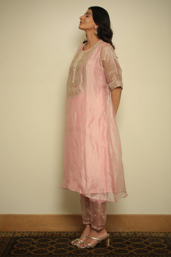 tissue Kaftan with Dori, Gota, Gota Patti, Pearl, Sequins work.