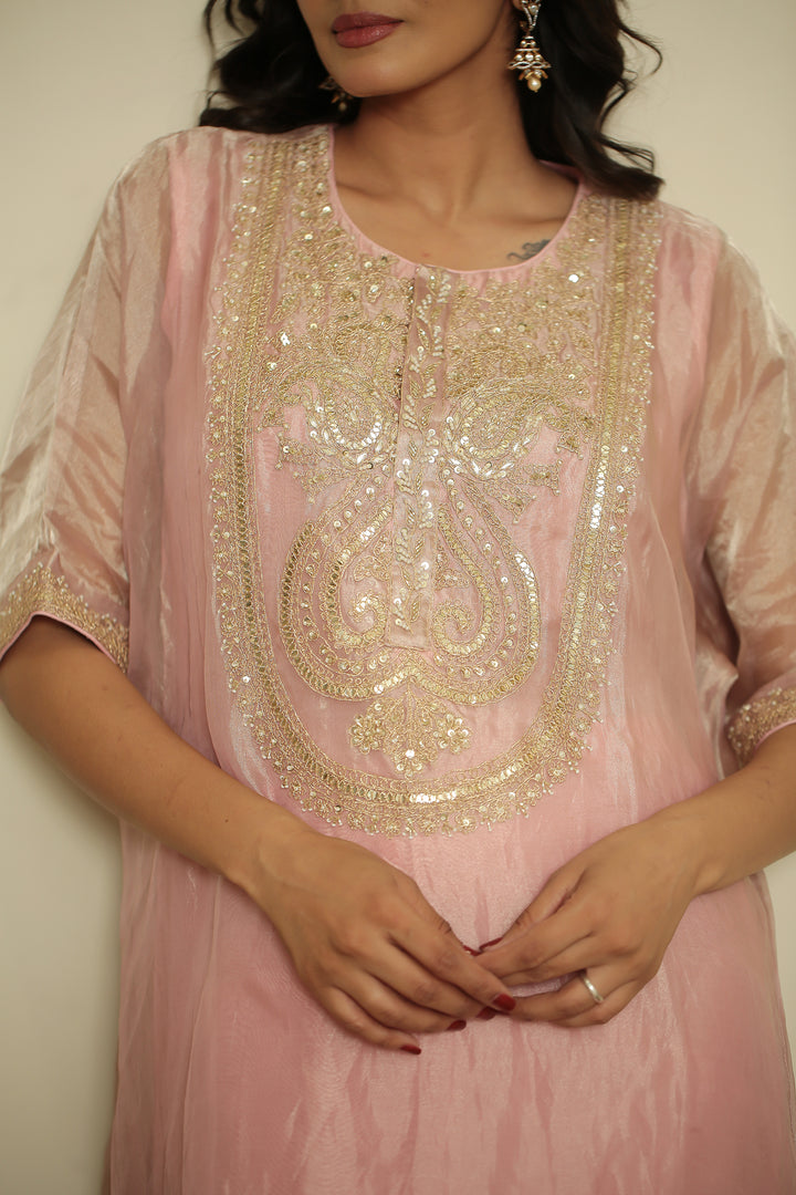 tissue Kaftan with Dori, Gota, Gota Patti, Pearl, Sequins work.