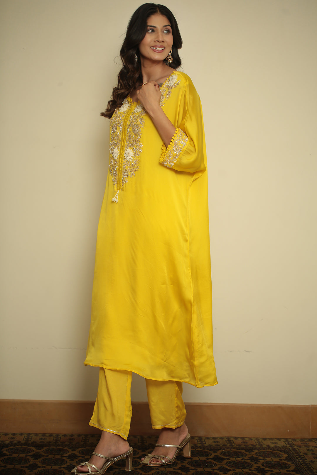 organza Kaftan with Pearl, Sequins, Thread work.