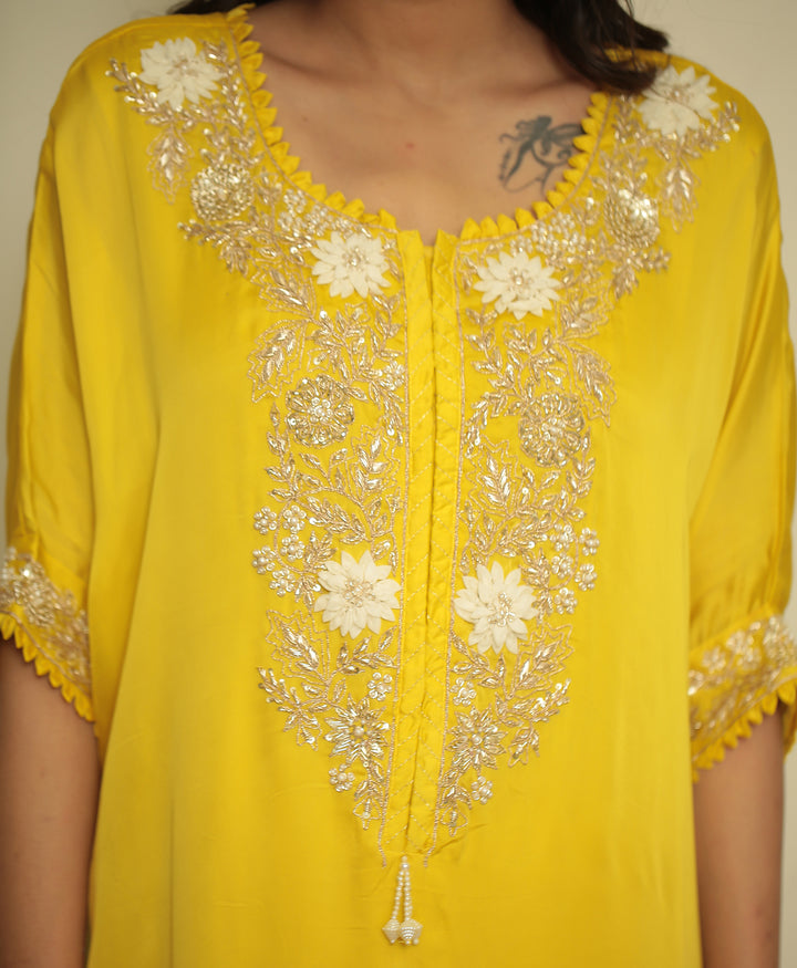 organza Kaftan with Pearl, Sequins, Thread work.