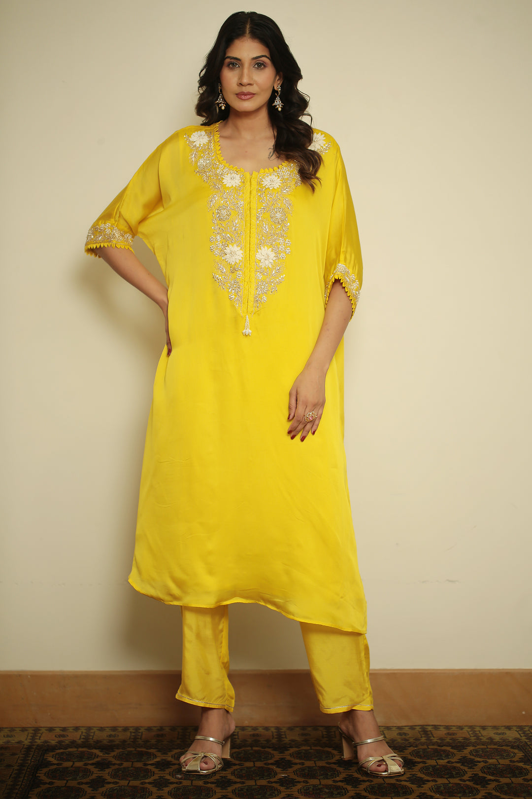 organza Kaftan with Pearl, Sequins, Thread work.