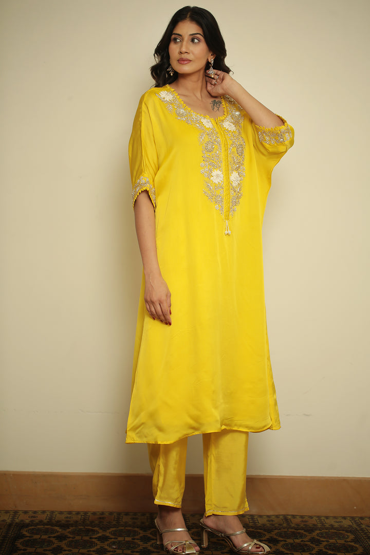organza Kaftan with Pearl, Sequins, Thread work.