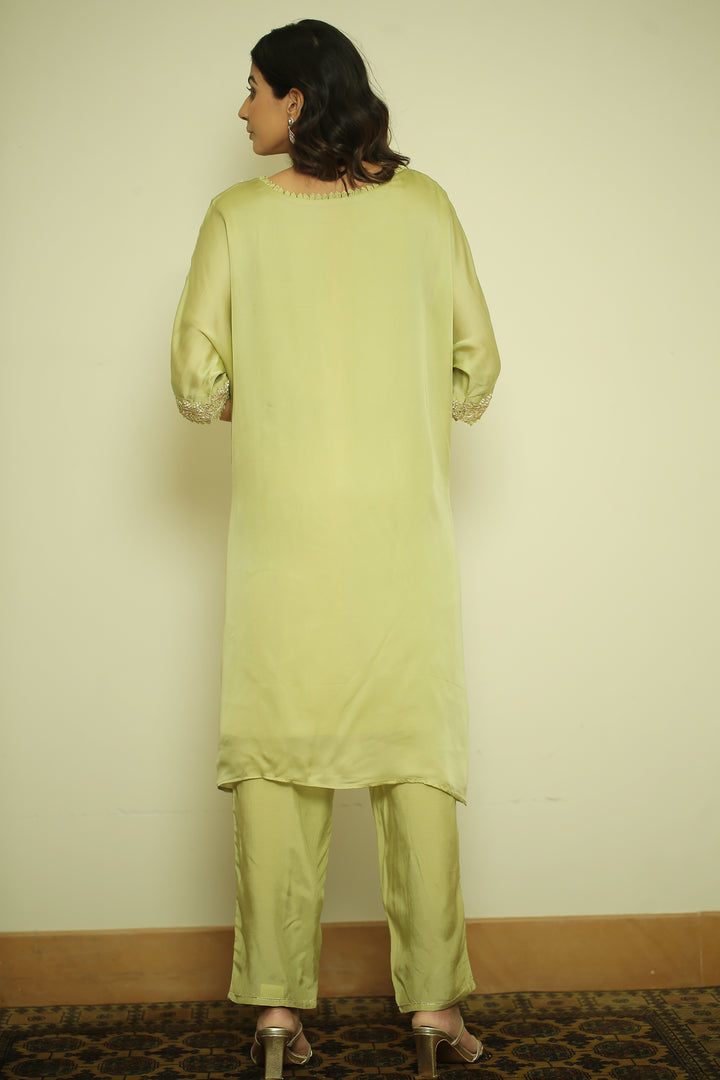 organza Kaftan with Pearl, Sequins, Thread work.