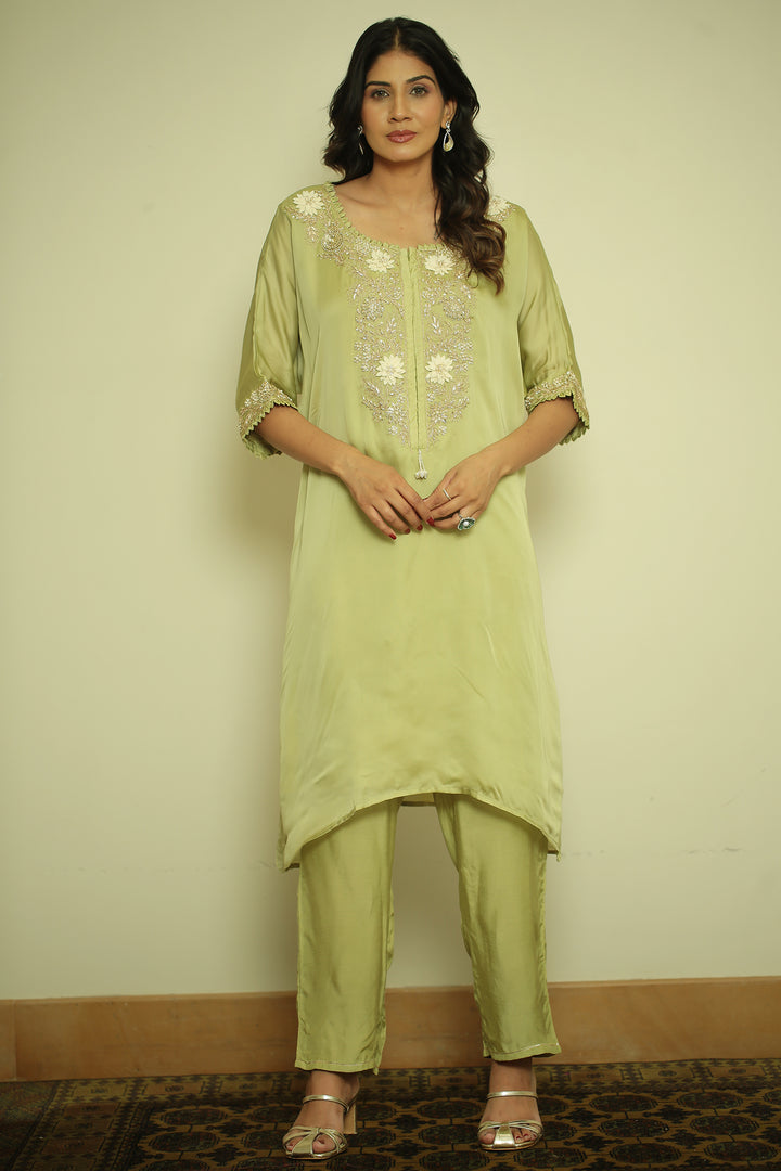 organza Kaftan with Pearl, Sequins, Thread work.