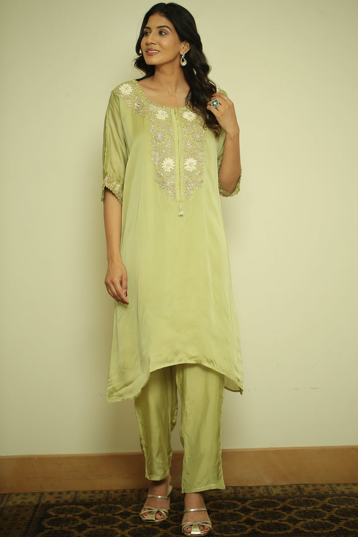 organza Kaftan with Pearl, Sequins, Thread work.