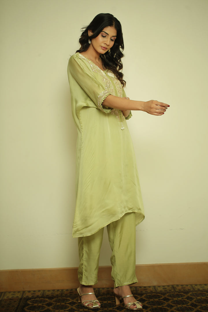 organza Kaftan with Pearl, Sequins, Thread work.