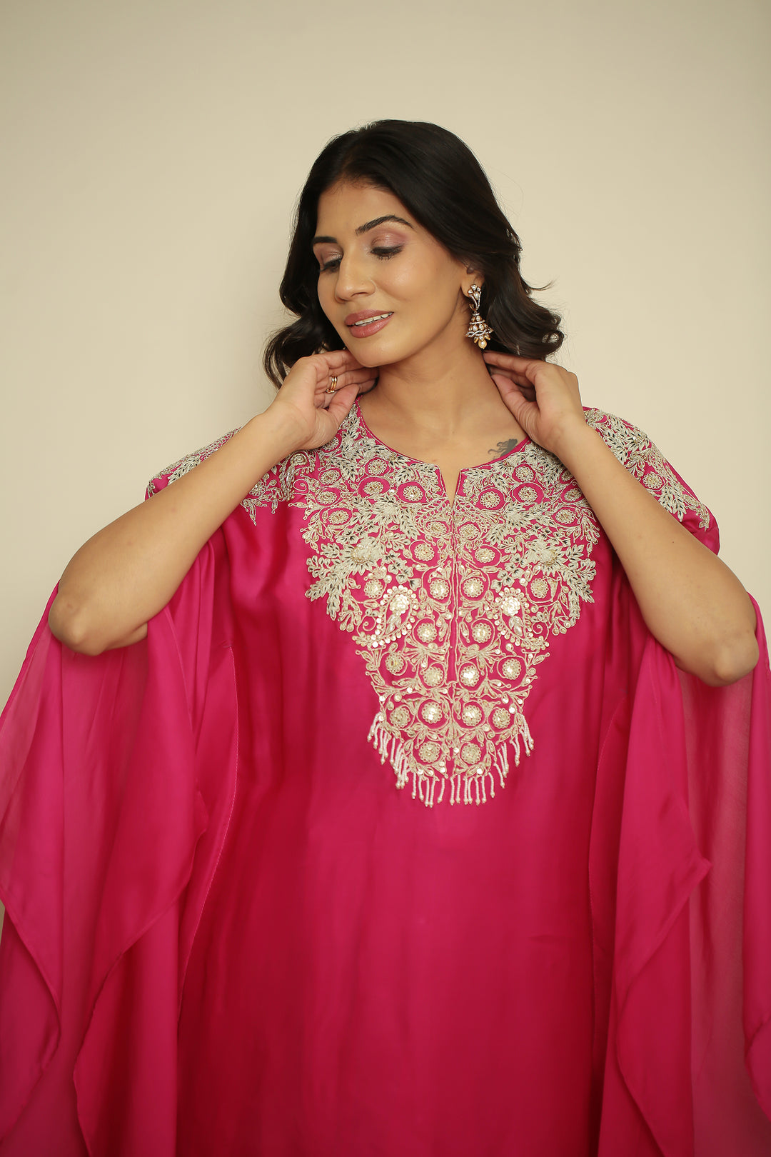organza Indowestern with Cutdana, Pearl, Thread, Zari work.