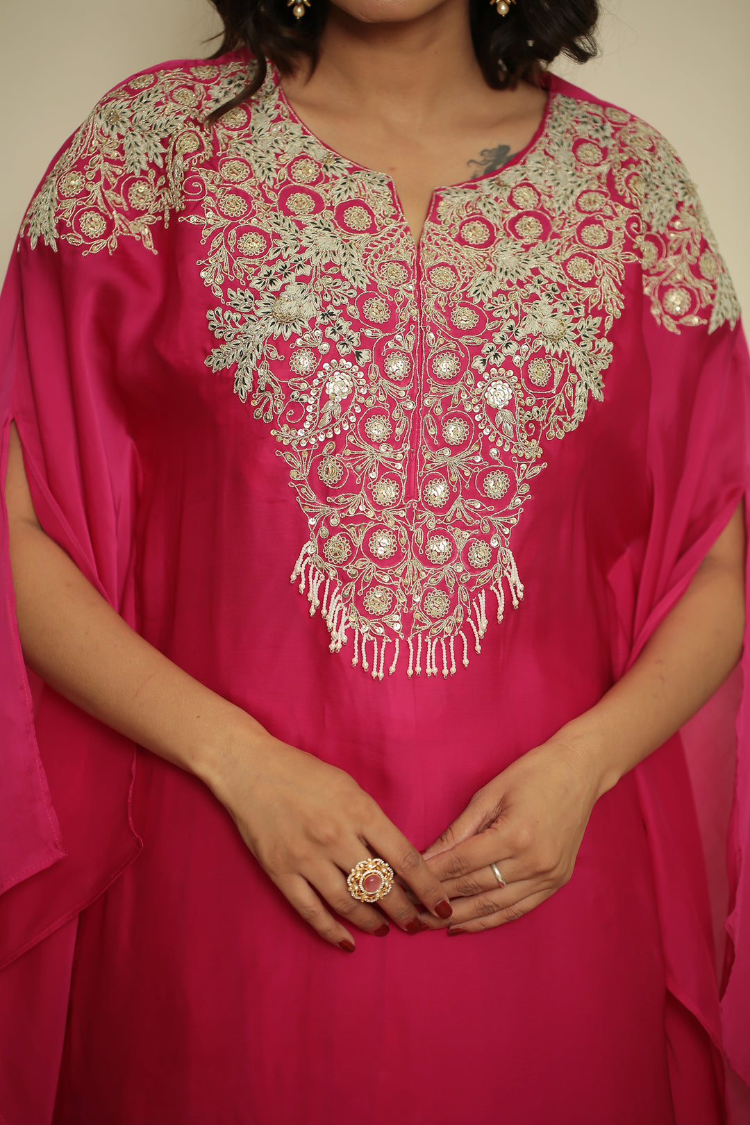 organza Indowestern with Cutdana, Pearl, Thread, Zari work.