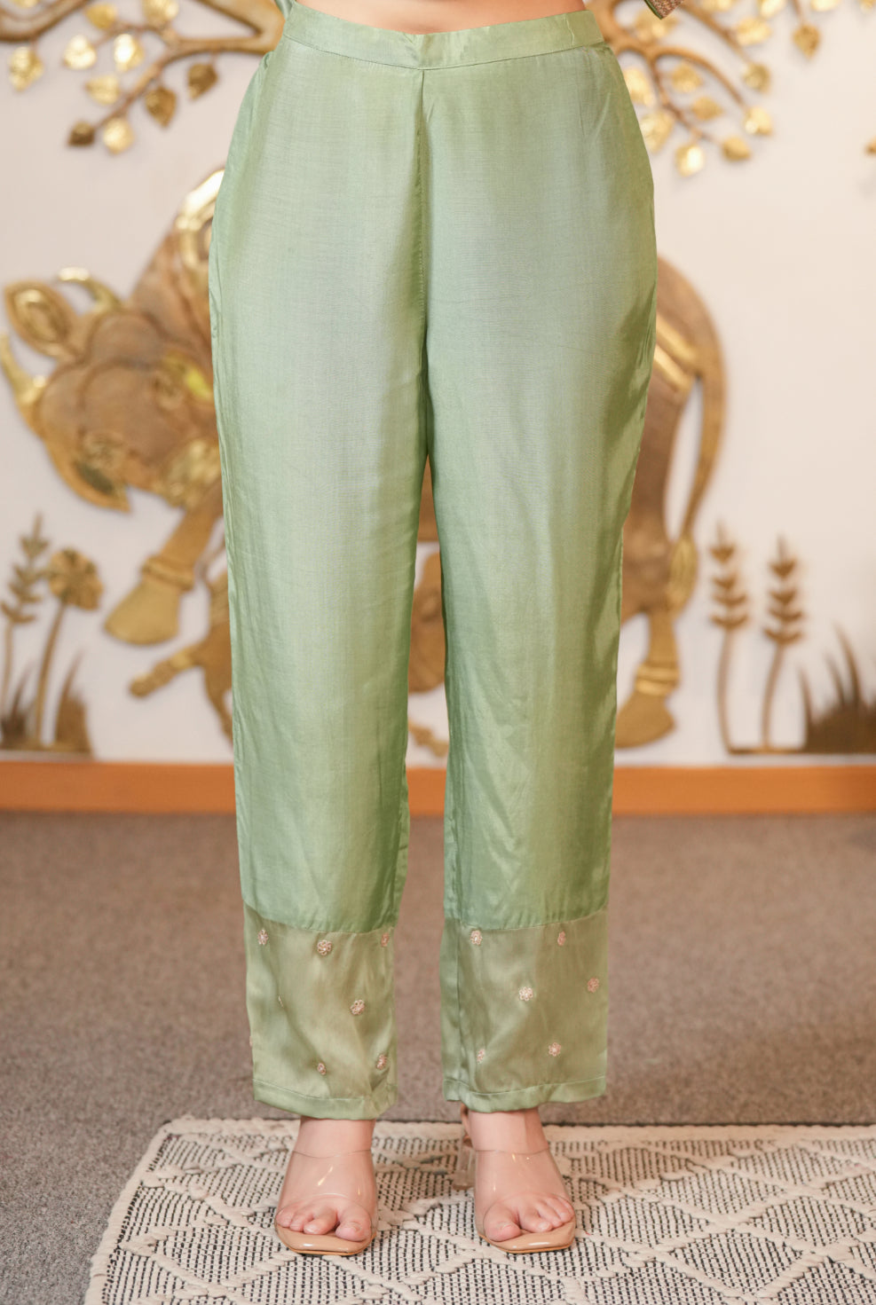 Organza Suit with Aari, Gota Patti, Pearl work.