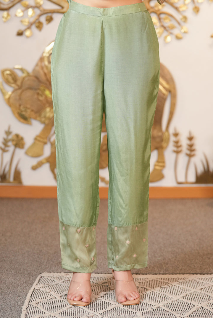 Organza Suit with Aari, Gota Patti, Pearl work.