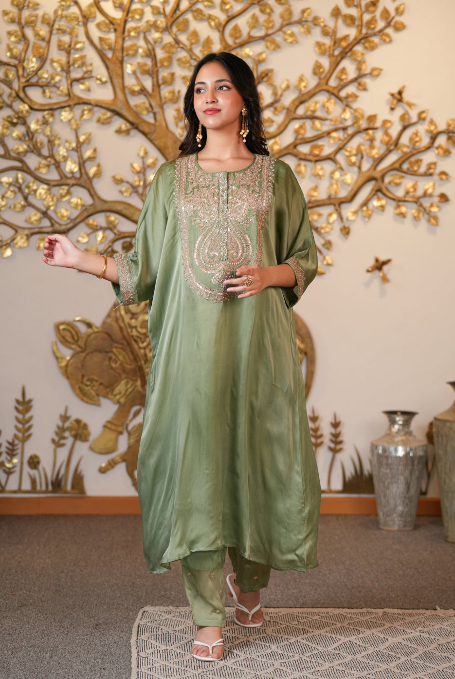 Organza Suit with Aari, Gota Patti, Pearl work.